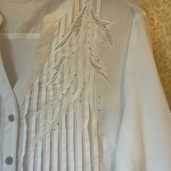 Reba embroidered cut out knit woven tunic small COTTON - Picture 2 of 10